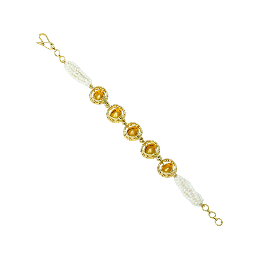 Polki Bracelet with Diamond Halos and Pearl Strands